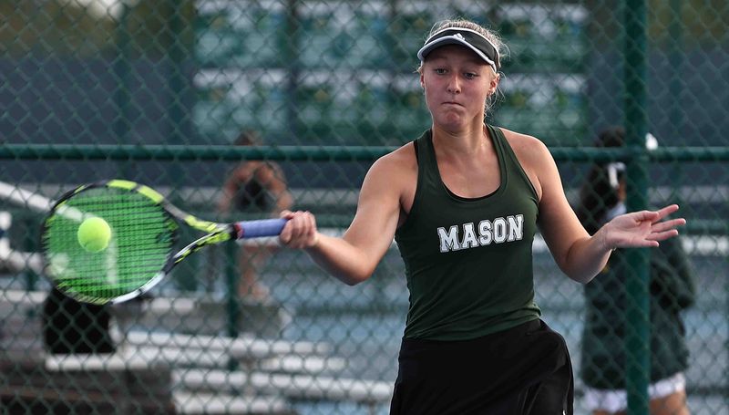 Mason's Emma Wagner returns the ball during the Coaches Classic at Mason Saturday, Sept. 20, 2025.
