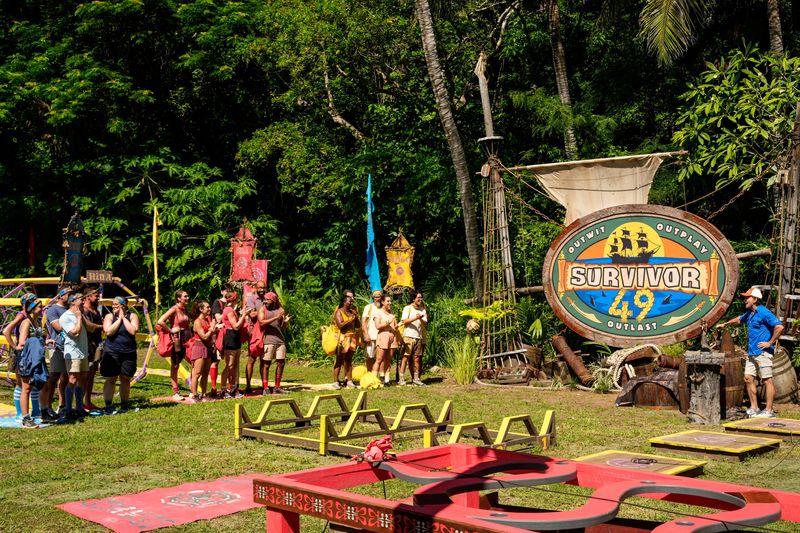The 18 castaways of "Survivor" Season 49 prepare for the first individual immunity challenge during the premiere episode, which aired Sept. 24. Robert Voets / CBS