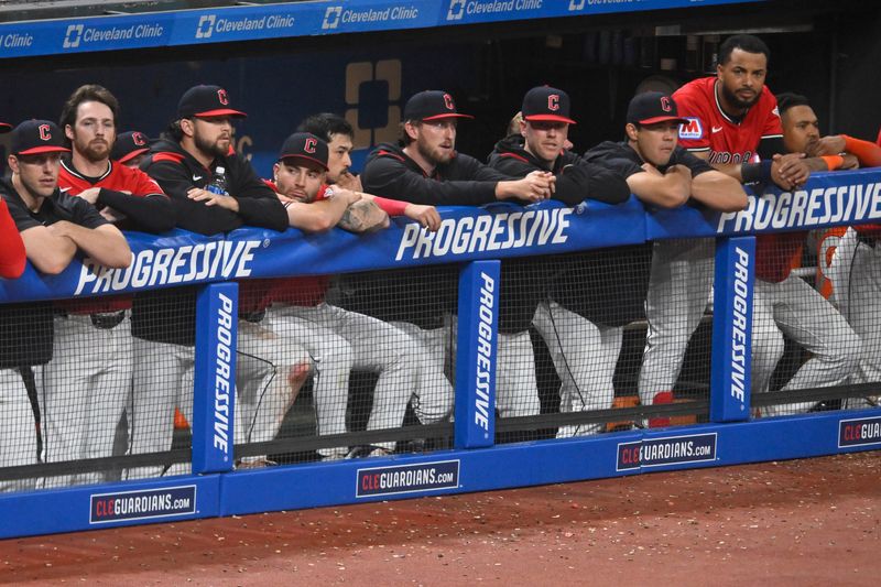 The Cleveland Guardians watch from the dugout in the ninth inning against the Detroit Tigers at Progressive Field on Sept. 25.