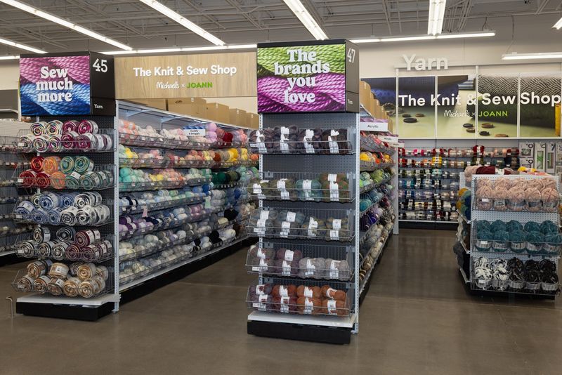 The Knit & Sew Shop at Michaels features Joann Fabrics branding and exclusive products from the former retailer.