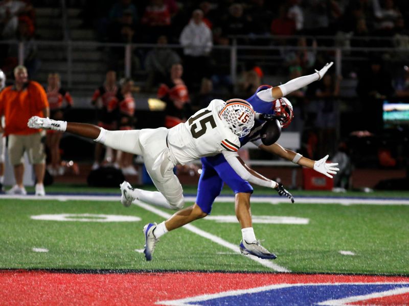 Claymont's Jackson Jinks makes a leaping catching against Garaway an Inter-Valley Conference high school football game on Friday Sept. 26, 2025, in Sugarcreek, Ohio. Garaway won, 33-6, to improve to 5-1.