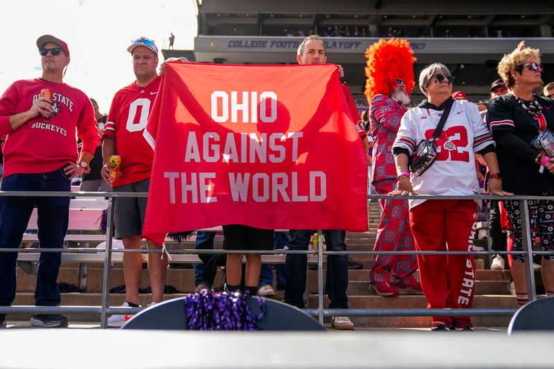 Ohio State Buckeyes fans cheer prior to the NCAA football game against the Washington Huskies at Husky Stadium in Seattle on Sept. 27, 2025.