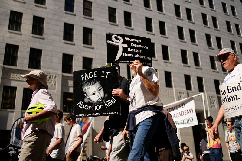 Abortion opponents march past the Ohio Supreme Court during the March for Life rally in October 2025.