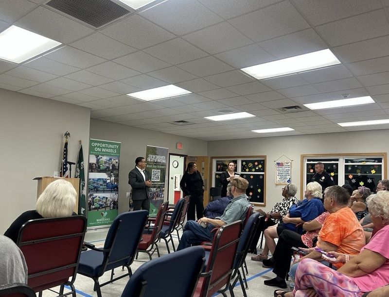 Around 50 people gathered Oct. 6 at the Whitehall Senior Center for a town hall, where city leaders provided updates around public safety and economic development.