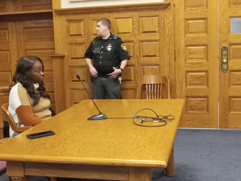 Dajanique A. Sanders waits to be sentenced for aggravated vehicular homicide in Stark County Common Pleas Court on Oct. 9. Judge Kristin G. Farmer sentenced her to four to six years in prison for the crash that killed Stencil Archie of Akron.