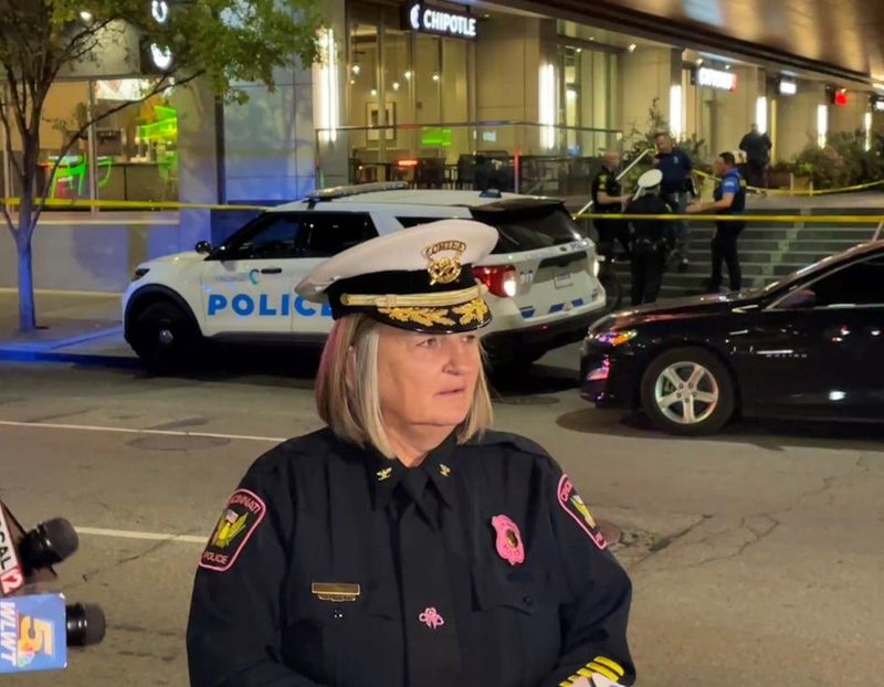 Two people were injured in a shooting on Fountain Square on Monday, Oct. 13, 2025. One of the injured people and another person have been taken into custody, police said. Cincinnati Police Chief Teresa Theetge said a verbal disagreement between two parties escalated and a gun was pulled.
