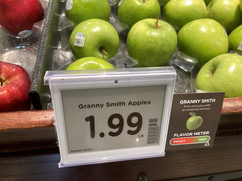 Apples at Kroger with the price displayed on an electronic shelf label (ESL).