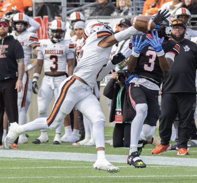 Massillon’s Deontay Malone breaks up a pass intended for McKinley’s Deejay Britt during the first quarter Sat. Oct. 25, 2025. Bob Rossiter / Special To The Canton Repository
