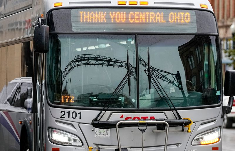 A COTA bus drives along High Street in the Short North on Oct. 29, 2025.