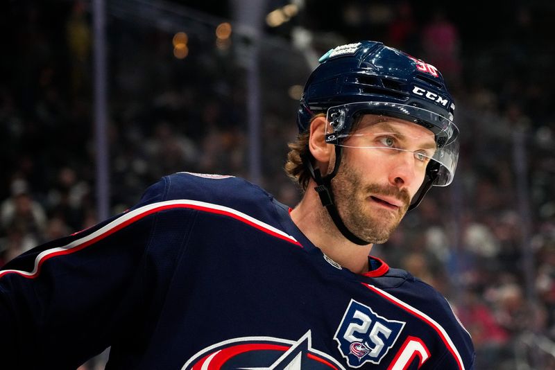 Columbus Blue Jackets center Boone Jenner (38) skates on the ice in the first period at Nationwide Arena on Wednesday, Oct. 29, 2025 in Columbus, Ohio.