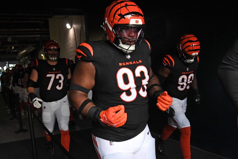 Aug 7, 2025; Philadelphia, Pennsylvania, USA; Cincinnati Bengals defensive tackle McKinnley Jackson (93) in the tunnel against the Philadelphia Eagles at Lincoln Financial Field. Mandatory Credit: Eric Hartline-Imagn Images