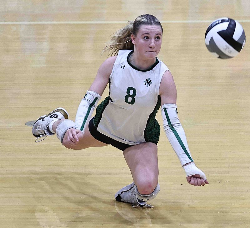 McNicholasÕs Ali Strange (8) during their OHSAA tournament win over Brookville Thursday Oct 30. 2025.