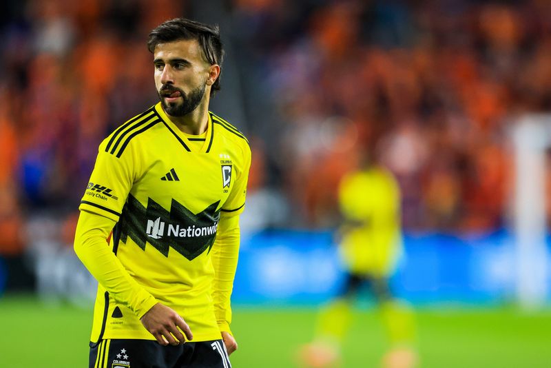 Oct 27, 2025; Cincinnati, Ohio, USA; Columbus Crew forward Diego Rossi (10) during the first half against FC Cincinnati at TQL Stadium. Mandatory Credit: Katie Stratman-Imagn Images