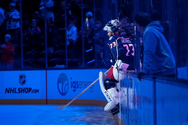 Blue Jackets goaltender Jet Greaves is named the game's first star following a win over the Blues on Nov. 1.