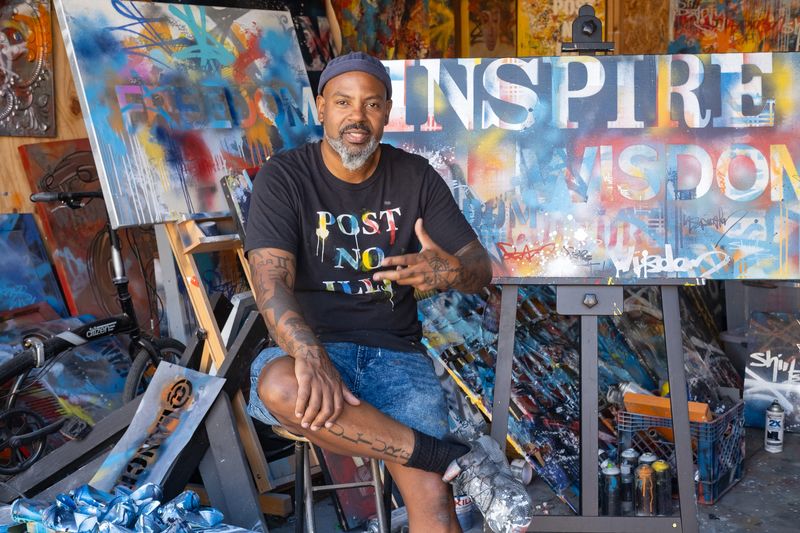 Columbus artist Lance Johnson in his studio space