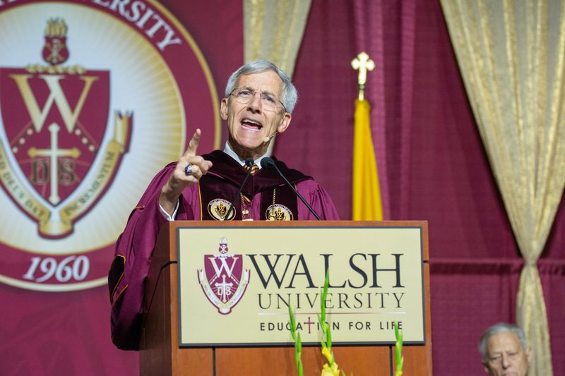 Tim Collins, the president of Walsh University in North Canton, served as a fighter pilot and instructor in the U.S. Air Force. He is one of many college and university presidents nationwide who have military backgrounds.