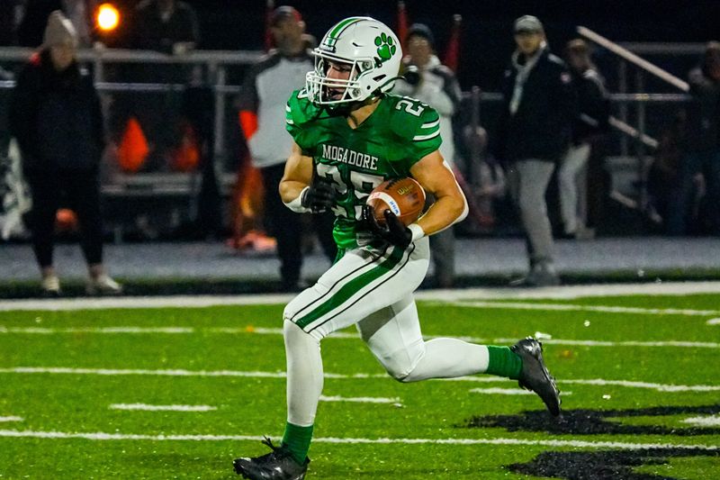 Mogadore’s Conner Lehner runs for a touchdown in an OHSAA playoff game against East Palestine, Nov. 7, 2025.