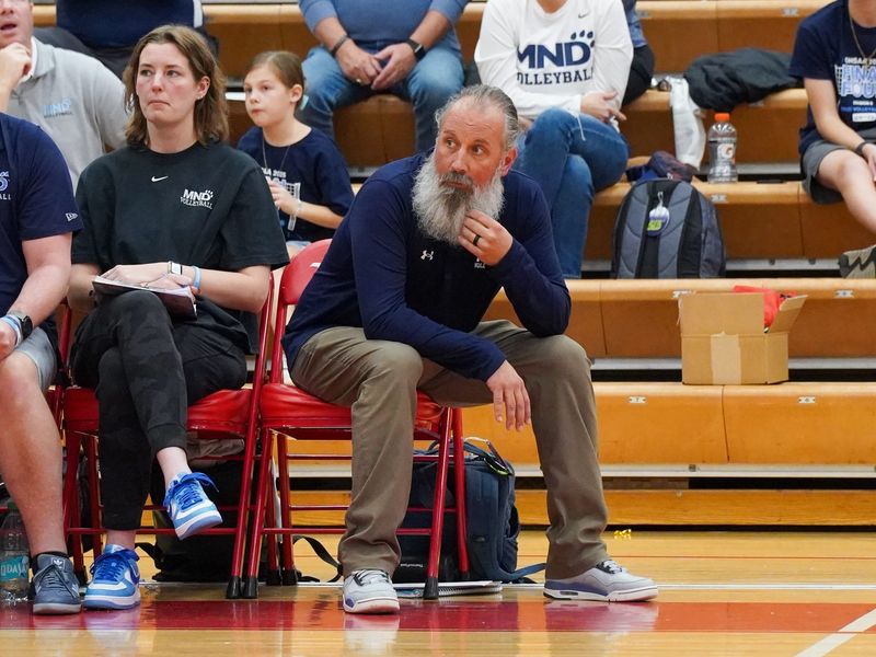 Mount Notre Dame head coach Greg Ulland watches the Cougars play a Division II state semifinal match against Anthony Wayne at Wittenberg University on Nov. 8, 2025.