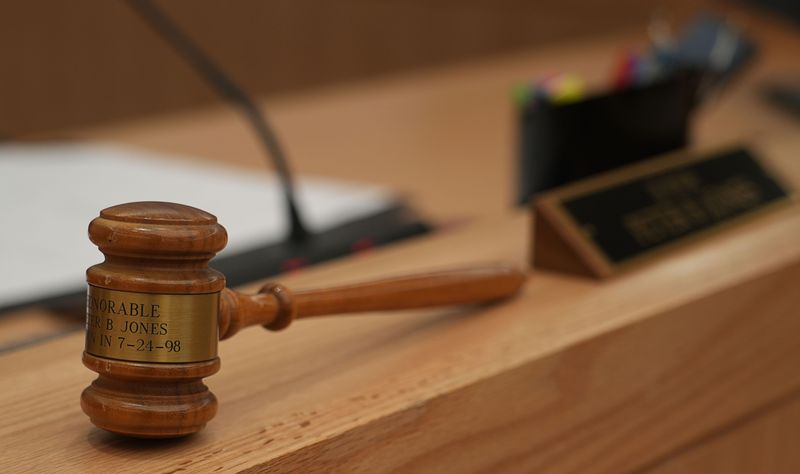A judge's gavel rests on the bench inside one of the courtrooms at the new Family Court of Delaware building in Georgetown on November 12, 2025.
