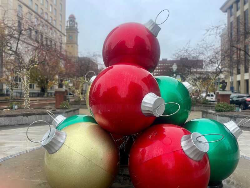 The city of Canton has installed oversized ornaments downtown as it prepares for the annual Light Up Downtown holiday festivities.