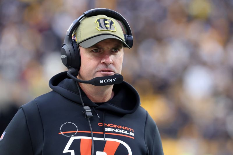 Nov 16, 2025; Pittsburgh, Pennsylvania, USA; Cincinnati Bengals head coach Zac Taylor looks on during the second half at Acrisure Stadium. Mandatory Credit: Charles LeClaire-Imagn Images
