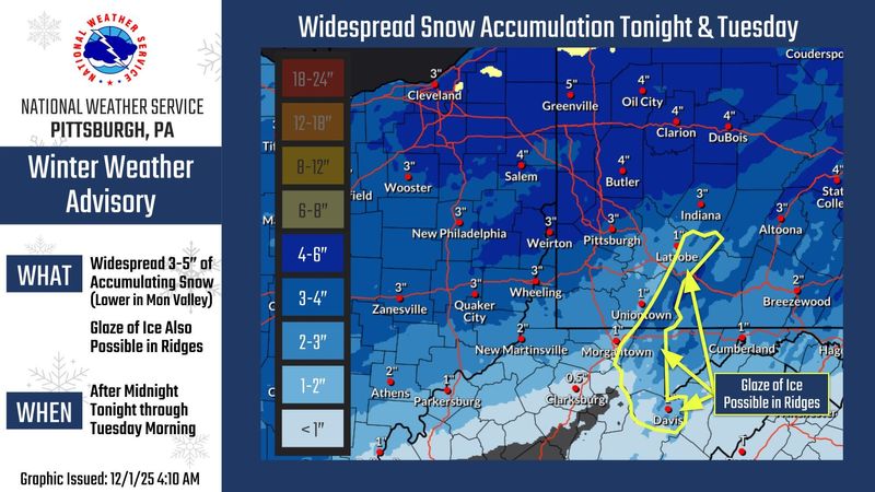 Snow will arrive after midnight, in the early hours of Dec. 2. Heaviest snow is expected roughly between 4 and 8 a.m., which will impact the Dec. 2 morning commute. Widespread snow should rapidly end late morning, with lingering showers diminishing through the afternoon.