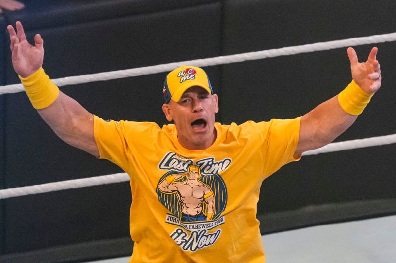 John Cena gets the crowd excited.