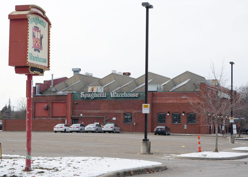 The exterior of the Spaghetti Warehouse at 510 S Main St building 33 in Akron on Dec. 9 2025.