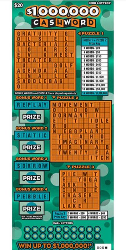 Ohio Lottery $1 Million Cashword scratch off game.