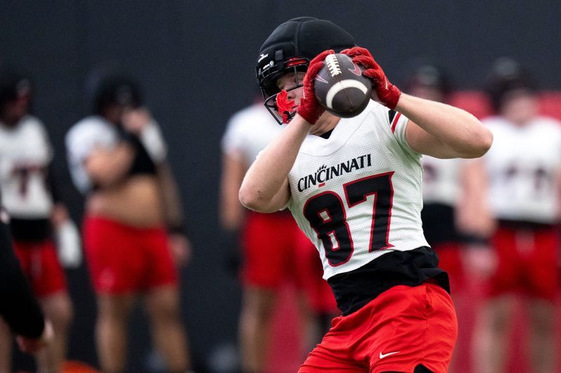 Gavin Grover, shown during a Liberty Bowl practice last  December,  is the Bearcats' most experienced tight end having played in all 12 games as a true freshman and in all 13 last year as a sophomore,