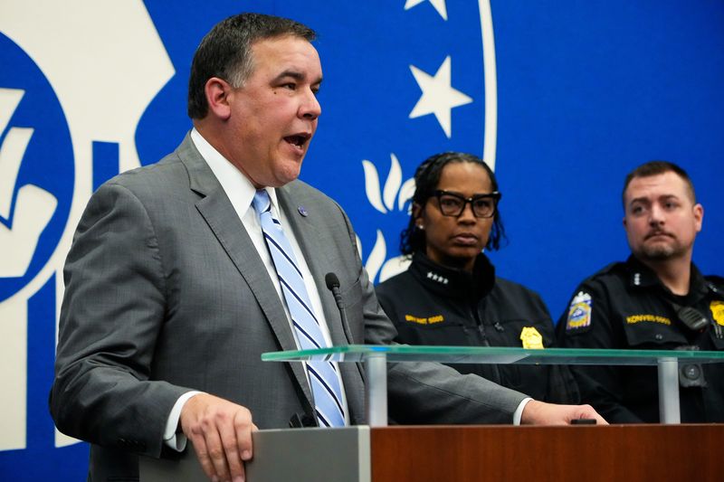 Columbus Mayor Andrew Ginther speaks during a press conference on federal Immigration and Customs Enforcement agents operating in Columbus at the Michael B. Coleman Government Center on Thursday, Dec. 18.