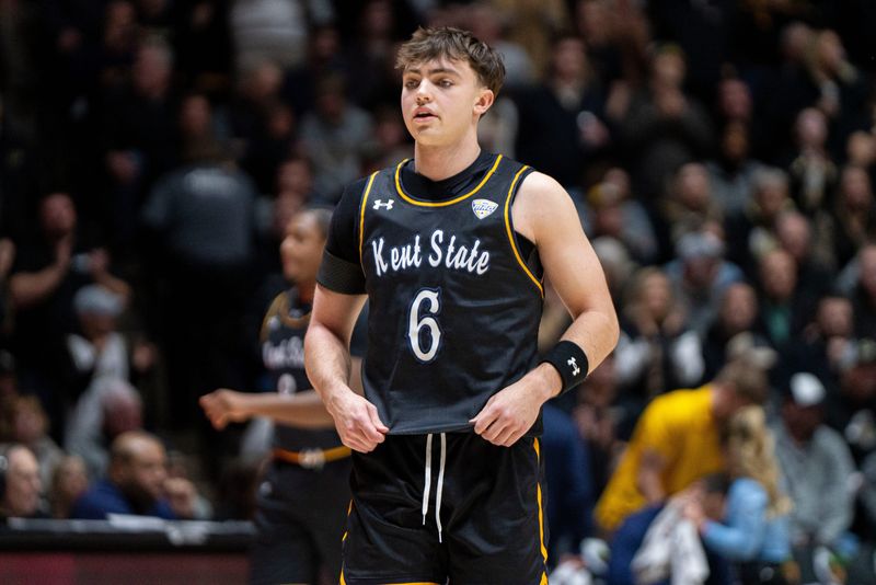 Dec 29, 2025; West Lafayette, Indiana, USA; Kent State Golden Flashes guard Quinn Woidke (6) checks into the game during the first half against the Purdue Boilermakers at Mackey Arena. Mandatory Credit: Jacob Musselman-Imagn Images
