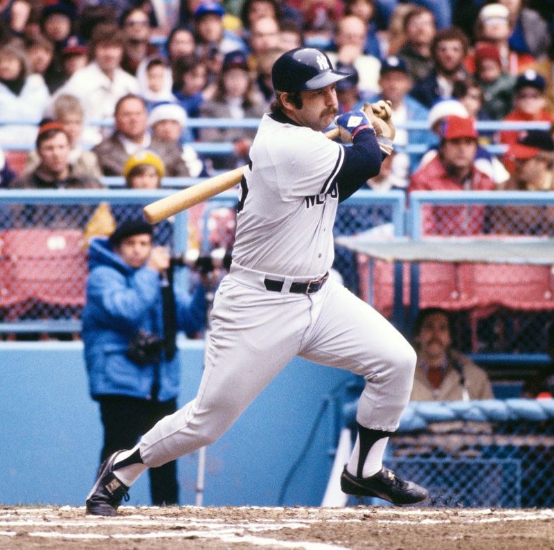 New York Yankees catcher Thurman Munson in action in an undated photo at Cleveland Stadium.