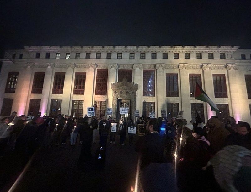 Protesters outside of Columbus City Hall on Jan. 7, 2026. The vigil was held in honor of Renee Good, who was killed by an ICE agent in Minneapolis earlier that day.