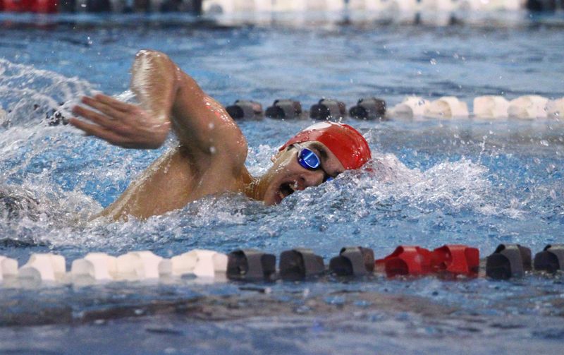 Licking Valley's Tyler Mohler swims in the 200-yard freestyle during a meet at the Muskingum County Family YMCA on Jan. 7, 2026.