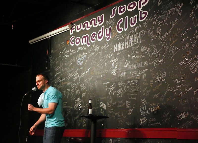 Bob Kinney of Twinsburg does standup at Funny Stop on Wednesday, August 9, 2017, in Cuyahoga Falls, Ohio. (Leah Klafczynski/Akron Beacon Journal)