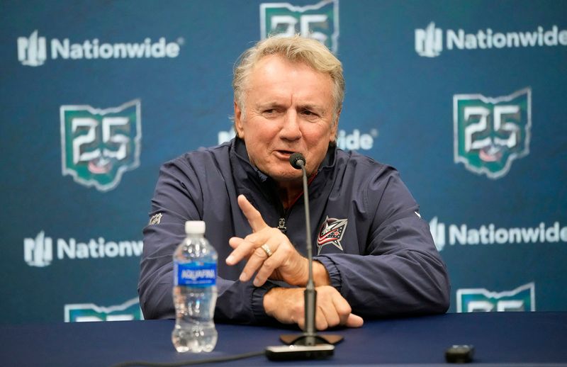 New Columbus Blue Jackets head coach Rick Bowness speaks to the media during a press conference at Nationwide Arena.