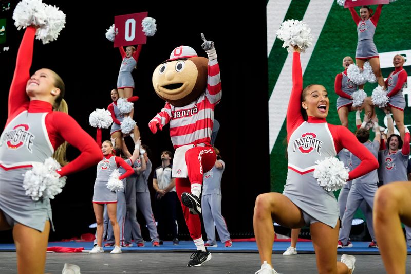 Brutus Buckeye and the Ohio State University spirit squad compete in the 2026 College Cheerleading and Dance Team National Championship at the ESPN Wide World of Sports inside the Walt Disney World Resort in Kissimmee, Fla. on Jan. 16, 2026. The Buckeyes won the game day category for their performance.