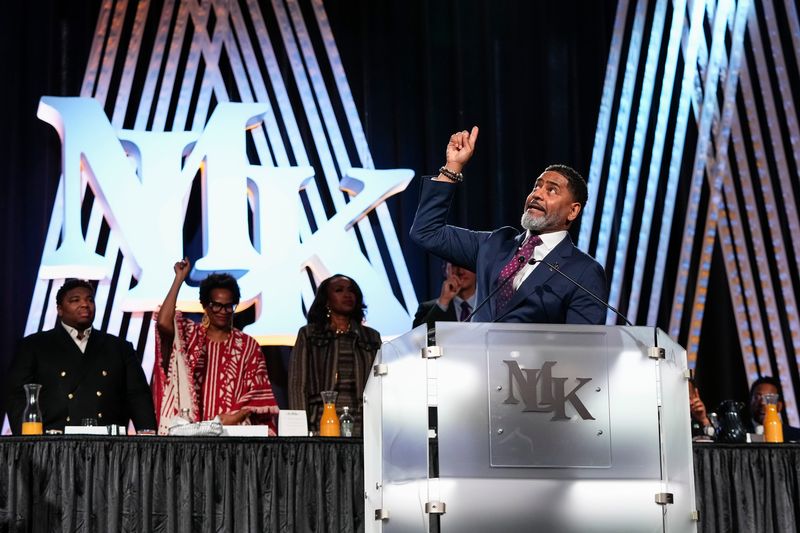 Rev. Otis Moss III delivers the keynote address during the 41st Annual Dr. Martin Luther King Jr. Birthday Breakfast at the Greater Columbus Convention Center on Jan. 19, 2026.