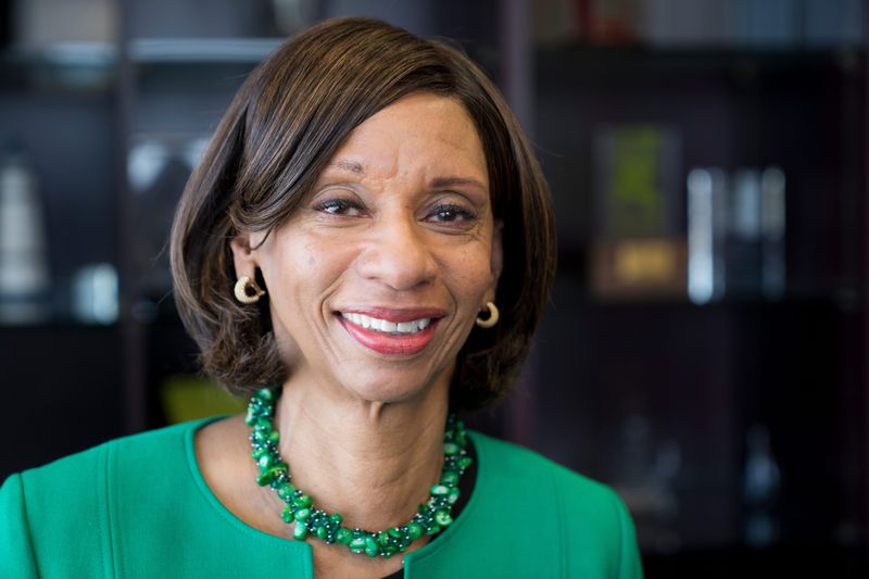 Cincinnati State's president, Monica Posey, stands in the president’s office at Cincinnati State Technical and Community College in Cincinnati on Jan. 22. Posey recently announced her upcoming retirement.