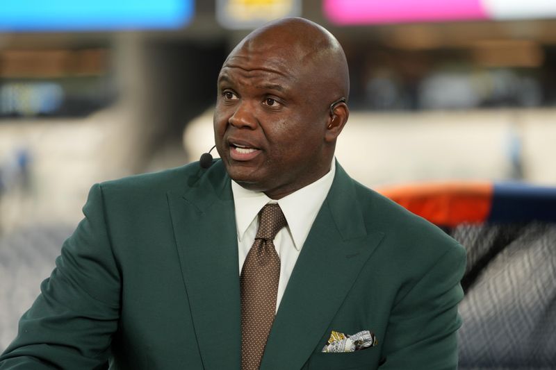Oct 17, 2022; Inglewood, California, USA; Booger McFarland on the ESPN Monday Night Football Countdown set before the game between the Los Angeles Chargers and the Denver Broncos at SoFi Stadium. Mandatory Credit: Kirby Lee-USA TODAY Sports