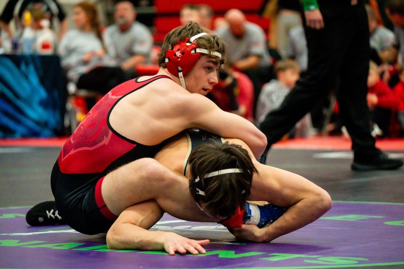 Wadsworth’s Kyle Jardine, top, wrestles Bishop Waterson’s Tommy Rowlands during the Wadsworth Grizzly Invitational on Jan. 24, 2026