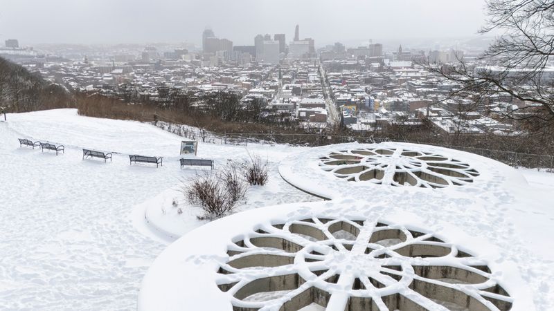 An aerial view of snow accumulation following Winter Storm Fern in Cincinnati on Monday, Jan. 26, 2026.