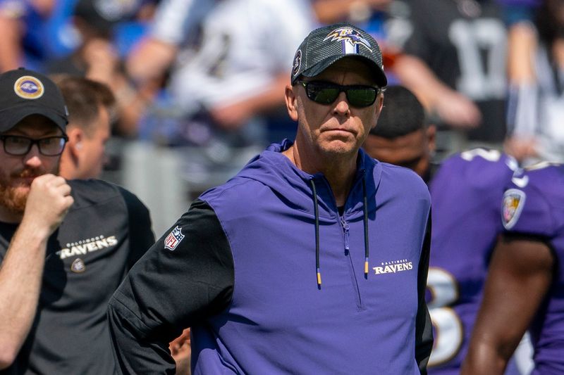 Sep 15, 2024; Baltimore, Maryland, USA; Baltimore Ravens coordinator Todd Monken on the field before the game against the Las Vegas Raiders at M&T Bank Stadium. Mandatory Credit: Tommy Gilligan-Imagn Images