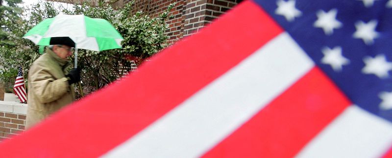 A voter enters the Quirk Cultural Center on Grant Avenue in Cuyahoga Falls to vote.