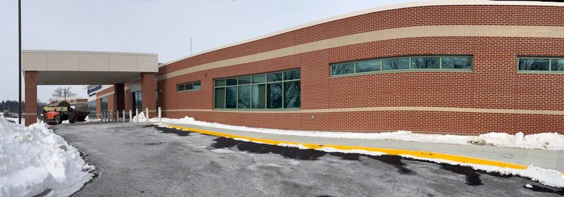 A portion of the outside of the new Wooster Community Hospital Emergency Room Center with three seperate entrances. One will be for patients. one for the emergency area, and one for the EMS so they are seperated from non emergency patients.
