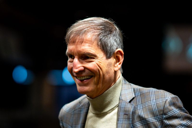 Bernie Kosar enters Rocket Area before the 26th annual Greater Cleveland Sports Awards, Feb. 5, 2026, in Cleveland, Ohio.