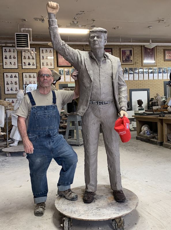 Alan Cottrill during the early phases to create a 15-foot-tall bronze statue of President Donald Trump. It started in August 2024 and was completed in January 2025. The statue, now gilded in gold leaf, is still in Zanesville waiting to be installed at Trump National Doral Miami.