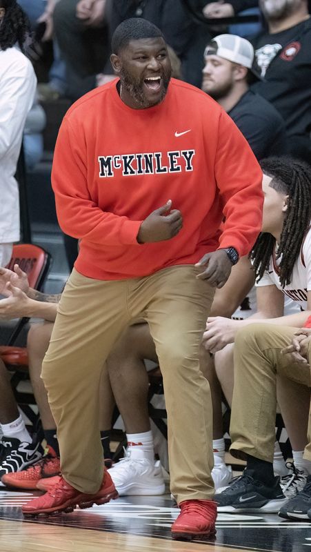 McKinley’s head coach Sean Weatherspoon encourages his team against Hoover on Feb. 10, 2026.