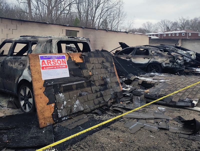 Multiple vehicles were scorched on the evening of Feb. 11 from a carport fire at Lake Cable Village Apartments, 5625 Lasater St. NW, in Jackson Township. The fire is being investigated as arson.
